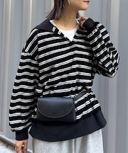 ベロアボーダースキッパーポロトップス