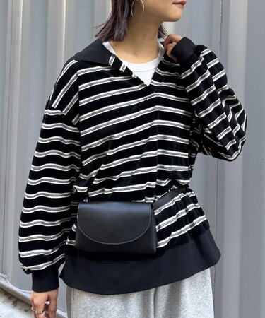 ベロアボーダースキッパーポロトップス