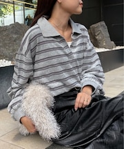 ベロアボーダースキッパーポロトップス