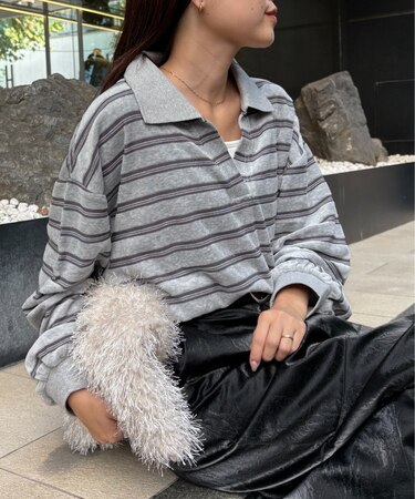 ベロアボーダースキッパーポロトップス