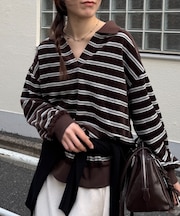 ベロアボーダースキッパーポロトップス