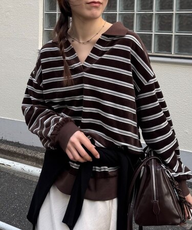 ベロアボーダースキッパーポロトップス