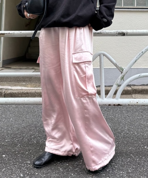 【-3kg見え】静電気防止サテンカーゴパンツ