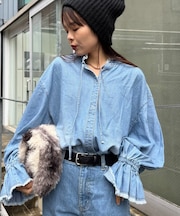 キャンディースリーブバンドカラーデニムシャツ