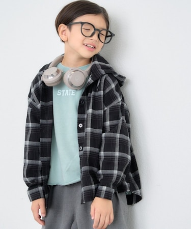 【KIDS】【ジュニアサイズあり】裾断ち切り微起毛チェックフードシャツ