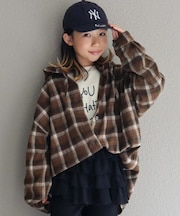 【KIDS】【ジュニアサイズあり】裾断ち切り微起毛チェックフードシャツ
