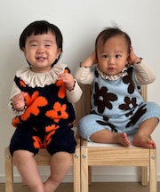 【BABY】総柄フラワーニットロンパース