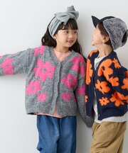【KIDS】【ジュニアサイズあり】総柄フラワーニットカーデ《ユニセックス》