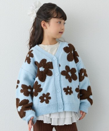 【KIDS】【ジュニアサイズあり】総柄フラワーニットカーデ《ユニセックス》
