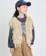 【KIDS】【ジュニアサイズあり】洗える手編みタッチフリンジニットベスト