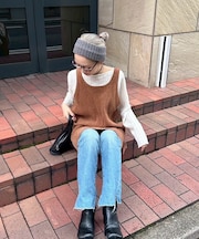 【PON企画】スタイルアップ前後2wayモールニットキャミチュニック