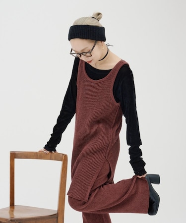 【PON企画】スタイルアップ前後2wayモールニットキャミチュニック