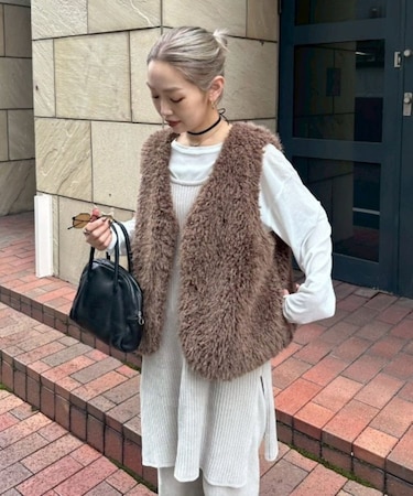 【PON企画】スタイルアップ前後2wayモールニットキャミチュニック