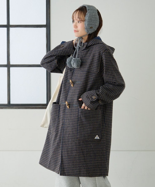 【軽量で暖かい】【GEVACO】チェック柄ダッフルロングコート