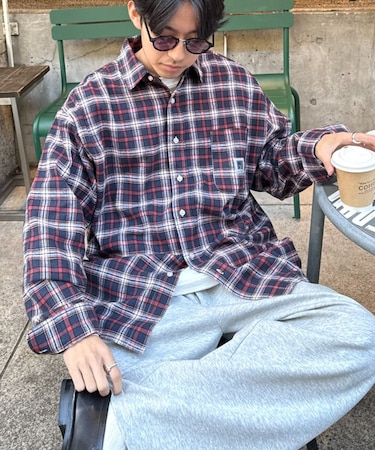 【PATTIPATTI】ビックシルエットブランケットネルチェックシャツ