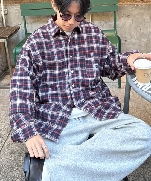 【PATTIPATTI】ビックシルエットブランケットネルチェックシャツ
