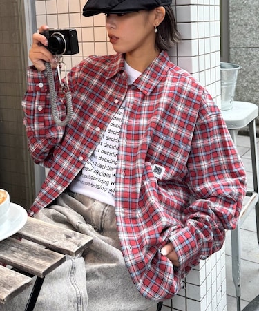 【PATTIPATTI】ビックシルエットブランケットネルチェックシャツ
