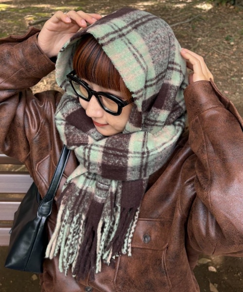 エコラ チェック柄フリンジ付きスロー ECOLA チェック柄フリンジ付きスロー ECOLA チェック柄フリンジ付きスロー