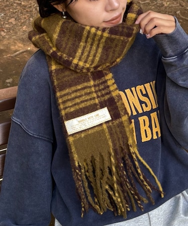 【UNISEX】チェック柄フリンジマフラー