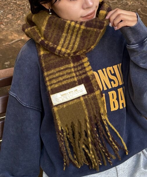 【UNISEX】チェック柄フリンジマフラー