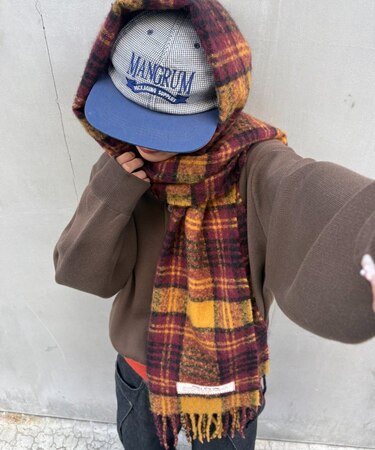 【UNISEX】チェック柄フリンジマフラー