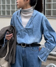 デニムフーディーシャツ