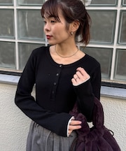 ヘンリーネック配色アンチピリングニット