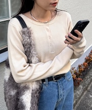 ヘンリーネック配色アンチピリングニット