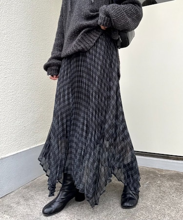 【チュニックとしても◎】2WAイレギュラーヘムプリーツチェックスカート