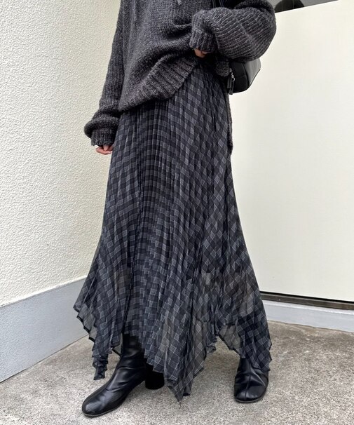 【チュニックとしても◎】2WAイレギュラーヘムプリーツチェックスカート