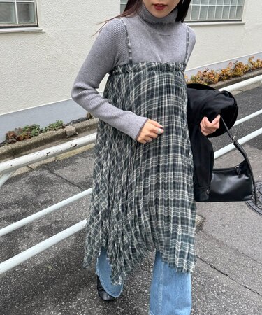 【チュニックとしても◎】2WAイレギュラーヘムプリーツチェックスカート