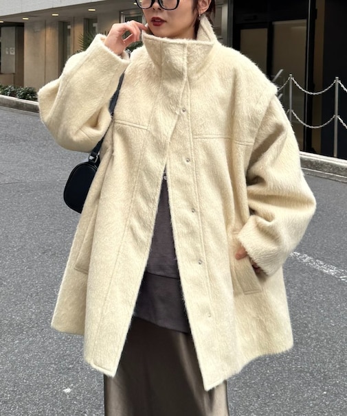 【高見え&着映え】シャギー袖取り外しスタンドハーフコート