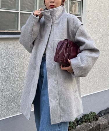 【高見え&着映え】シャギー袖取り外しスタンドハーフコート