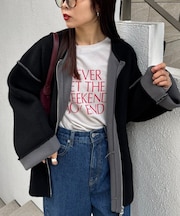 【軽アウターとしても◎/ふわもち】ダブルジップ配色ヤクライクニットジャケット