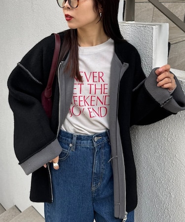 【軽アウターとしても◎/ふわもち】ダブルジップ配色ヤクライクニットジャケット