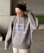 モヘアタッチロゴニットフーディー