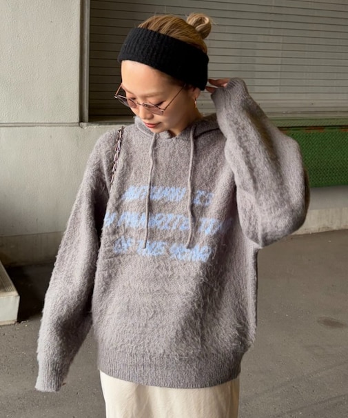 モヘアタッチロゴニットフーディー