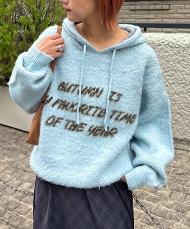 モヘアタッチロゴニットフーディー