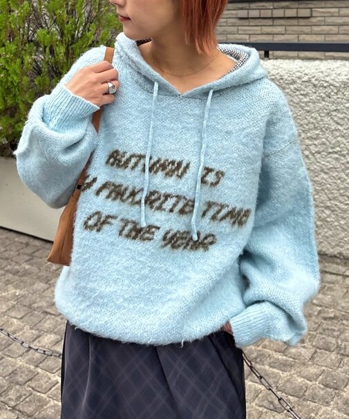 モヘアタッチロゴニットフーディー