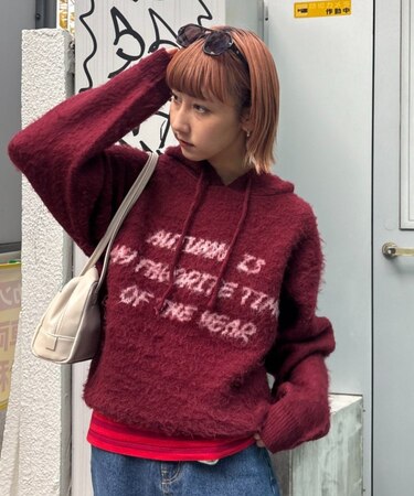 モヘアタッチロゴニットフーディー