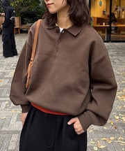 裾リブ配色ニットポロ