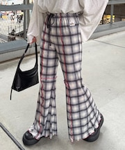 ★H.Sチェックメロー切り替えフレアパンツ