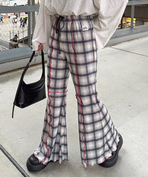 ★H.Sチェックメロー切り替えフレアパンツ
