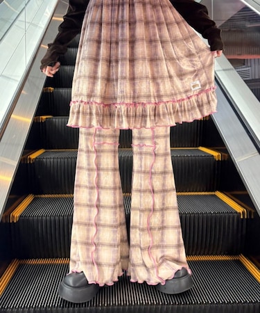 ★H.Sチェックメロー切り替えフレアパンツ