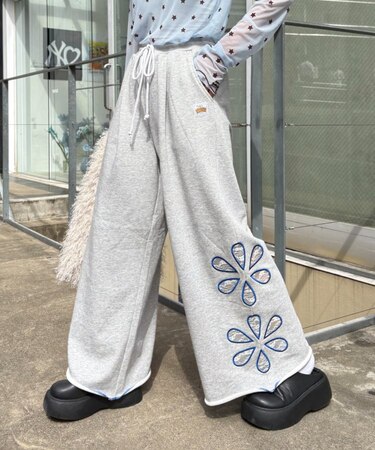 ★H.Sフラワーカットスウェットワイドパンツ