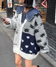 ★H.Sジャガードッドッキングハート釦カーデ