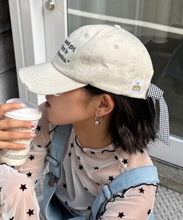 ★H.Sメッセージロゴ刺繍リボンキャップ