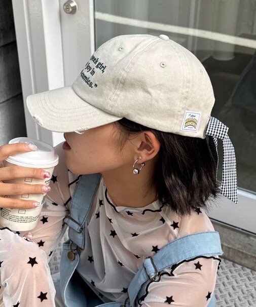 ★H.Sメッセージロゴ刺繍リボンキャップ