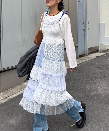 ★H.S2WAYレースブロッキングティアードスカート