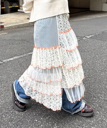 ★H.S2WAYレースブロッキングティアードスカート